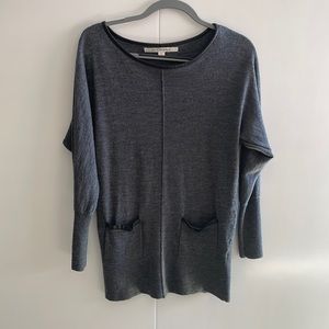 Max Studio Merino Wool Sweater w leather trim